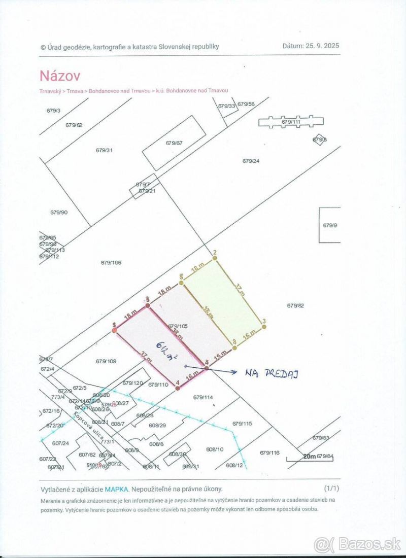 FOX - stavebný pozemok * Bohdanovce nad Trnavou * výmera 612 m2 * - 1
